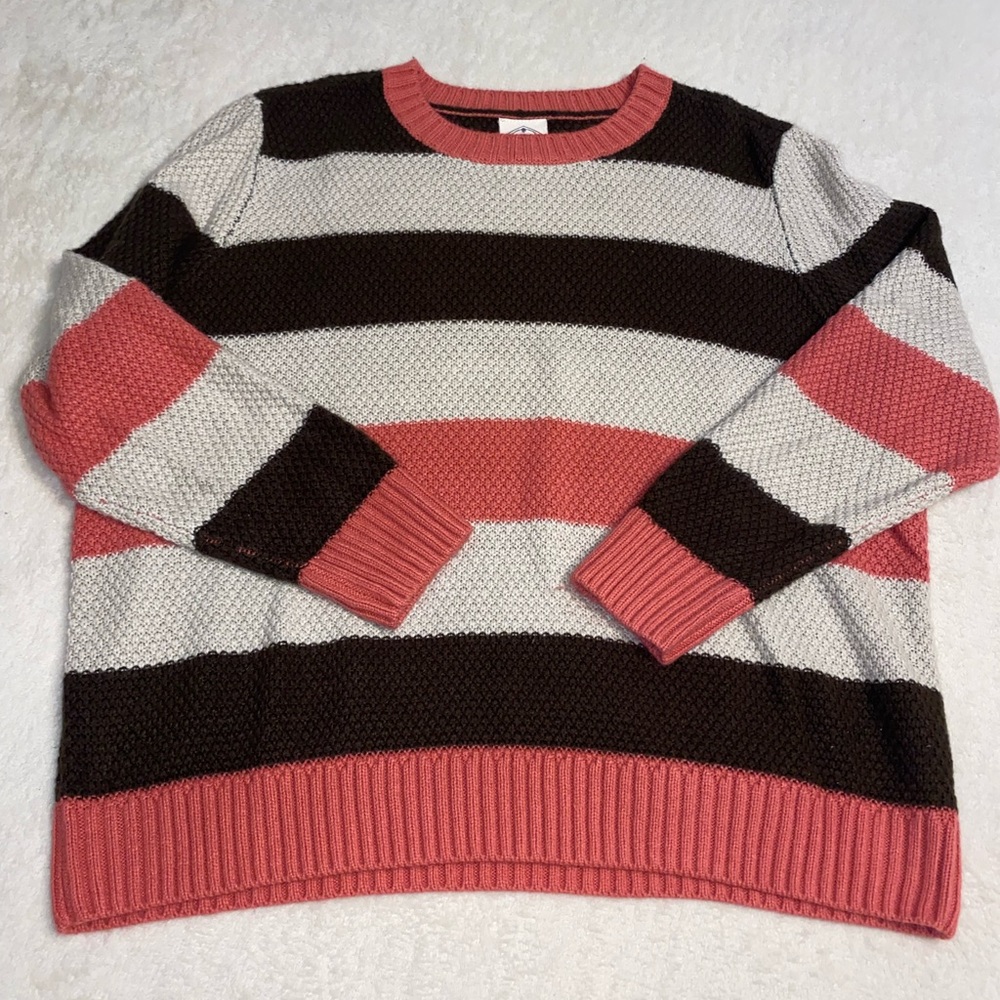 St. John's Bay Striped Crewneck Sweater - Pink, Brown, Cream